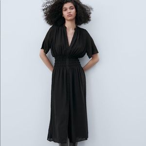 Zara swiss dot midi black dress